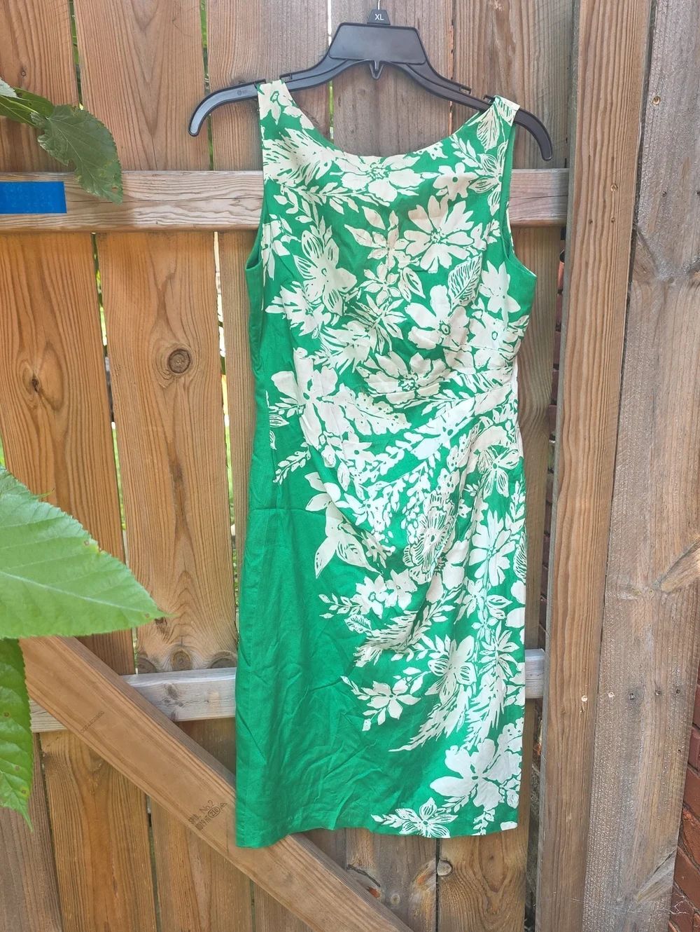 Anne Klein Green and White Floral Midi Sheath Dress